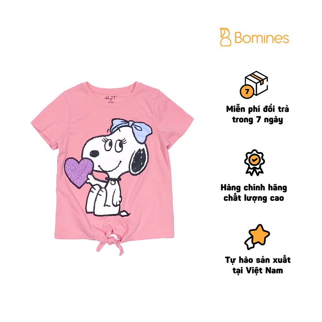 Áo hoạt hình chó Snoopy bé gái vải cotton 4 chiều hãng Bomines