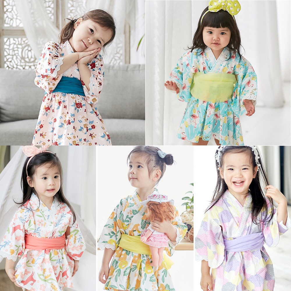 Đầm kimono In Họa Tiết Phong Cách Nhật Bản Cho Bé Gái 2-8 Tuổi