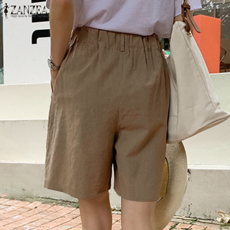 Quần short ZANZEA ống rộng lưng thun màu trơn thời trang đường phố cho nữ