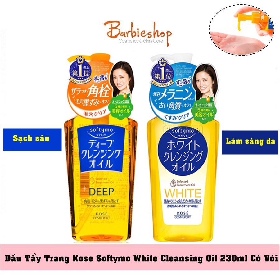 Dầu Tẩy Trang Kose Softymo White Cleansing Oil 230ml Có Vòi