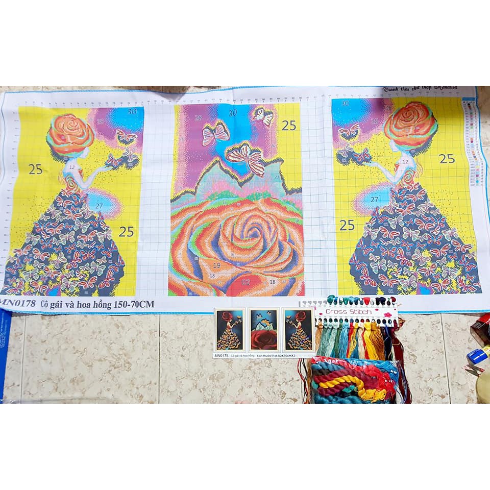 Tranh thêu kín 3 bức Hươu tài lộc - 126x58cm (tranh chưa thêu)