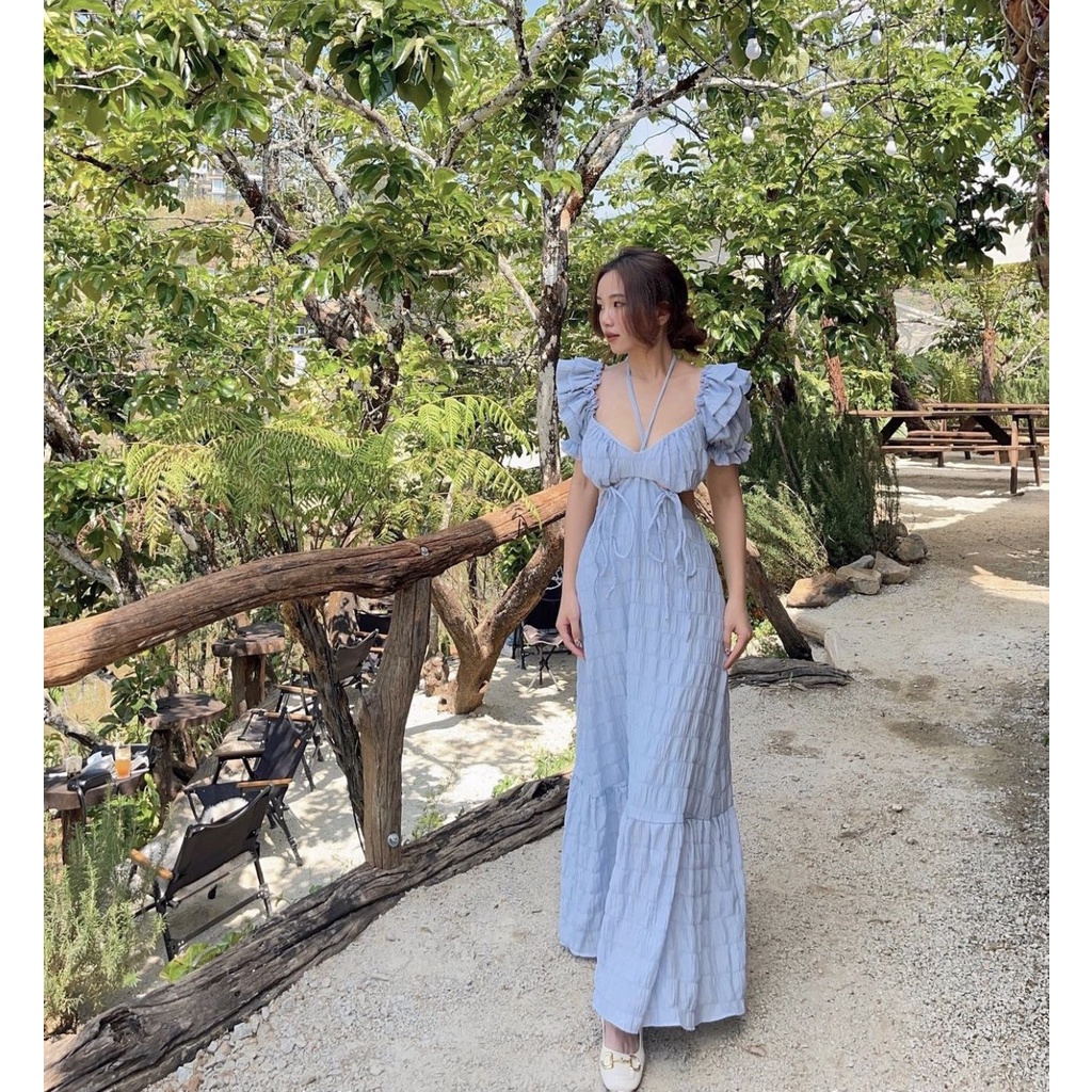 MAXI XANH CUTOUT LƯNG VIỀN BÈO ĐI BIỂN SELFIE CỰC XINH HÀNG THIẾT KẾ CAO CẤP KÈM HÌNH VÀ CLIP THẬT Tanii Clothing