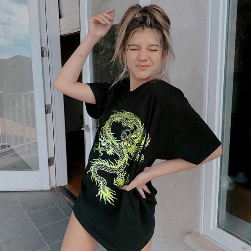 Áo Thun Tay Ngắn Dáng Rộng In Hình Rồng Cá Tính Cho Nam Và Nữ