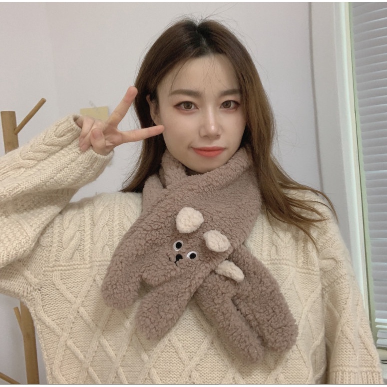 Khăn choàng cổ lông xù Gấu cute đệm bông dày siêu ấm thời trang Hàn Quốc dễ thương