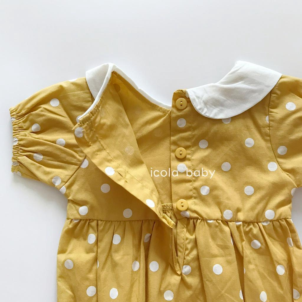 Áo Liền Quần Họa Tiết Chấm Bi Kèm Băng Đô Dễ Thương Dành Cho Bé Gái