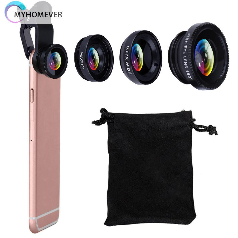 myhomever Clip 3-in-1 180 Fish-Eye Lens+Wide Angle Lens+Macro Lens Black