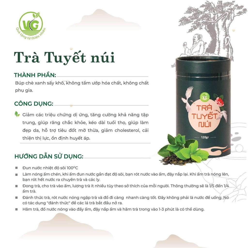Trà Tuyết Núi [FREESHIP] Chè Xanh Tăng Cường Tập Trung, Ổn Định Huyết Áp, Hỗ Trợ Tiêu Đốt Mỡ Thừa, Giảm Cholesterol