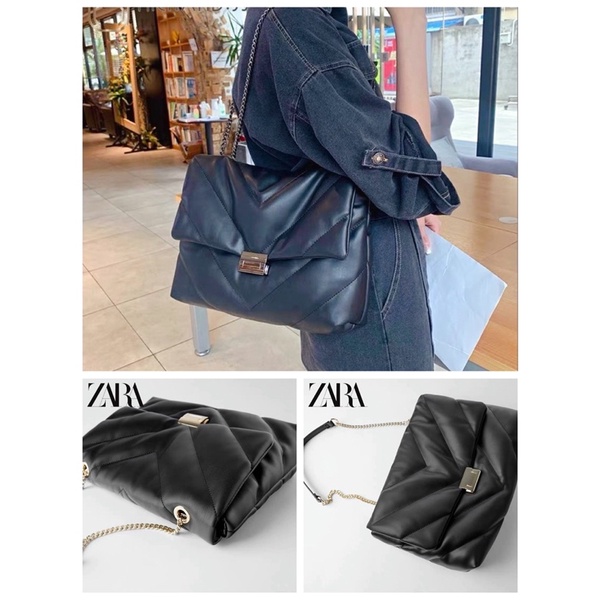 TNS - Túi đeo vai form mềm chần hottrend ZR maxi shoulder bag-chất da mềm cao cấp-màu đen basic