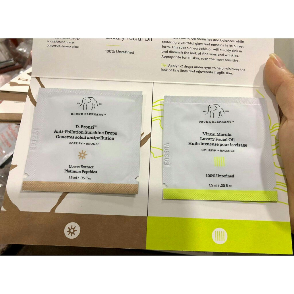 SAMPLE DƯỠNG DA (1.5ML *2) DRUNK ELEPHANT D BRONZI ANTI POLLUTION SUNSHINE DROPS & VIRGIN MARULA LUX
