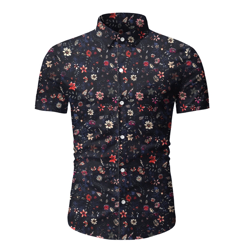 Foreign Trade Instant Selling Amazon's New Summer Men's Beach Shirt Hawaii short-sleeved Flower Shirt Men's HZ49
