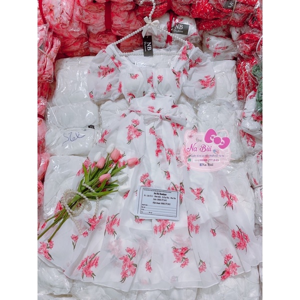 Đầm Hoa voan tơ siêu đẹp, có bo thun phía sau, cực tôn dáng