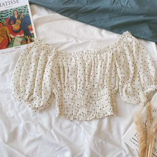 CROPTOP NUDE CHẤM BI NHÚN CHỈ