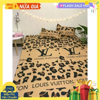 [Free ship-Xả kho cắt lỗ]Bộ ga gối cotton poly,gồm 1ga 2 vỏ gối,rẻ nhất tp hcm,chát chọn mẫu-LV vàng da báo