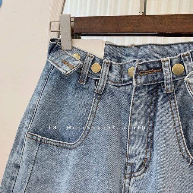 Quần Short Jeans Ngố Bò Nút Hông Ulzzang (2 Màu)