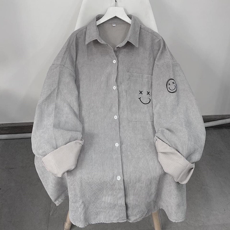 [Mã SKAMFSW175 giảm 10K đơn 50K] [sẵn] Áo Sơ Mi Nhung Gân ICON SMILE PQK Thêu ( ảnh thật ) | BigBuy360 - bigbuy360.vn