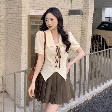 ✿Áo Sơ Mi✿Bộ Áo Sơ Mi + Chân Váy Xếp Ly Dáng Rộng Phong Cách Thời Trang Phương Tây 2022 Dành Cho Nữ
