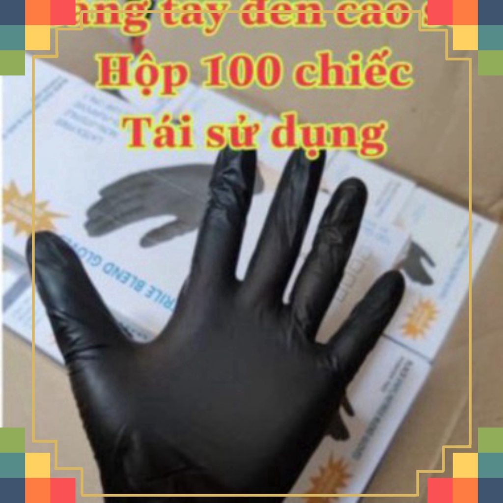 Găng tay cao su đen không bột, bao tay y tế hỗ trợ rửa xe spa phun xăm thẩm mỹ, hàng dai dễ chịu-1 hộp 100 chếc (50 đôi)