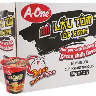 Thùng 12 ly mì A-One lẩu tôm ớt xanh 65g