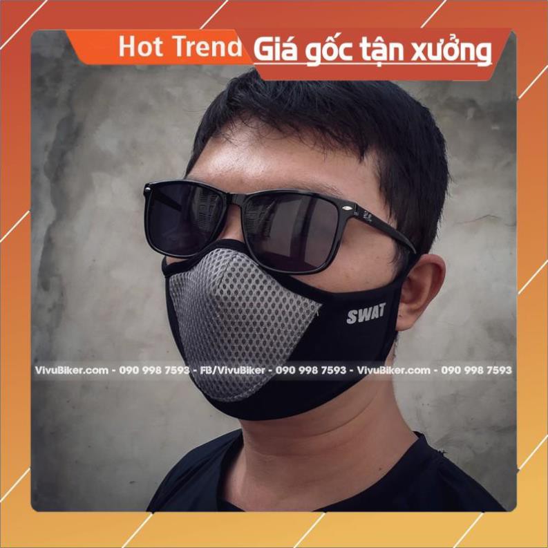 [Giống ảnh] Khẩu trang vải lưới 2 lớp lọc bụi cao cấp SWAT X1 màu đen - Khẩu trang lưới sử dụng nhiều lần