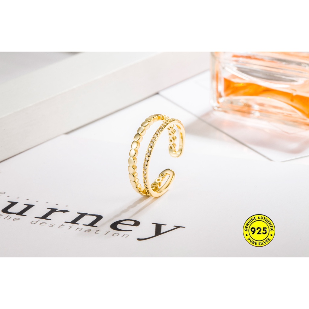 Nhẫn Hở Hai Lớp Mạ Bạc 925 Đính Đá Zircon Sang Trọng