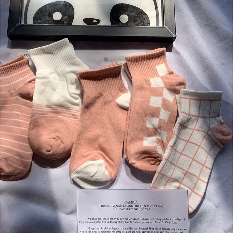 tất nữ cổ ngắn cute Hàn Quốc set 5 đôi hồng CAMILA T18