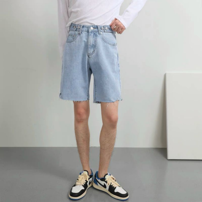 Quần short jean xanh nhạt trơn ống rộng