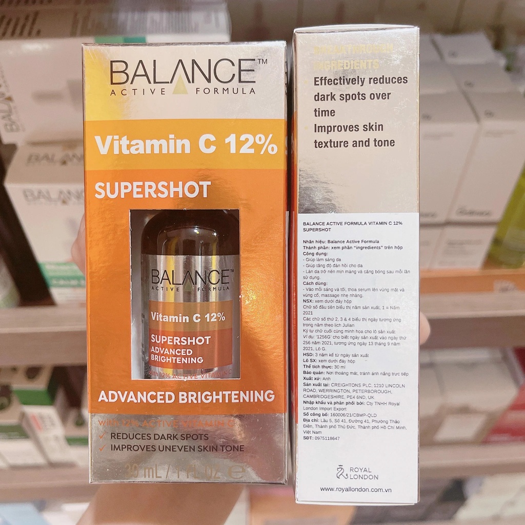 Tinh chất sáng da, mờ thâm Balance Active Formula 12% Vitamin C Supershot 30ML
