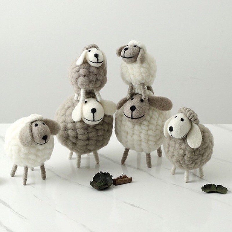 Bộ gia đình nhà cừu bằng len 3 con đáng yêu , Decor để bàn ngộ nghĩnh &amp; quà tặng sinh nhật, quà cho bé