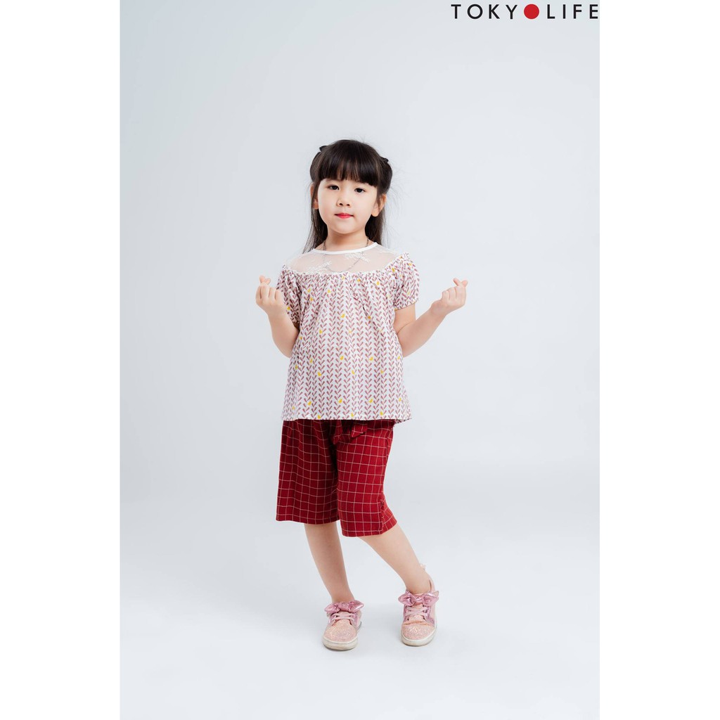 Áo sơ mi bé gái họa tiết TOKYOLIFE pha viền cổ ren xinh xắn E4SSS002E