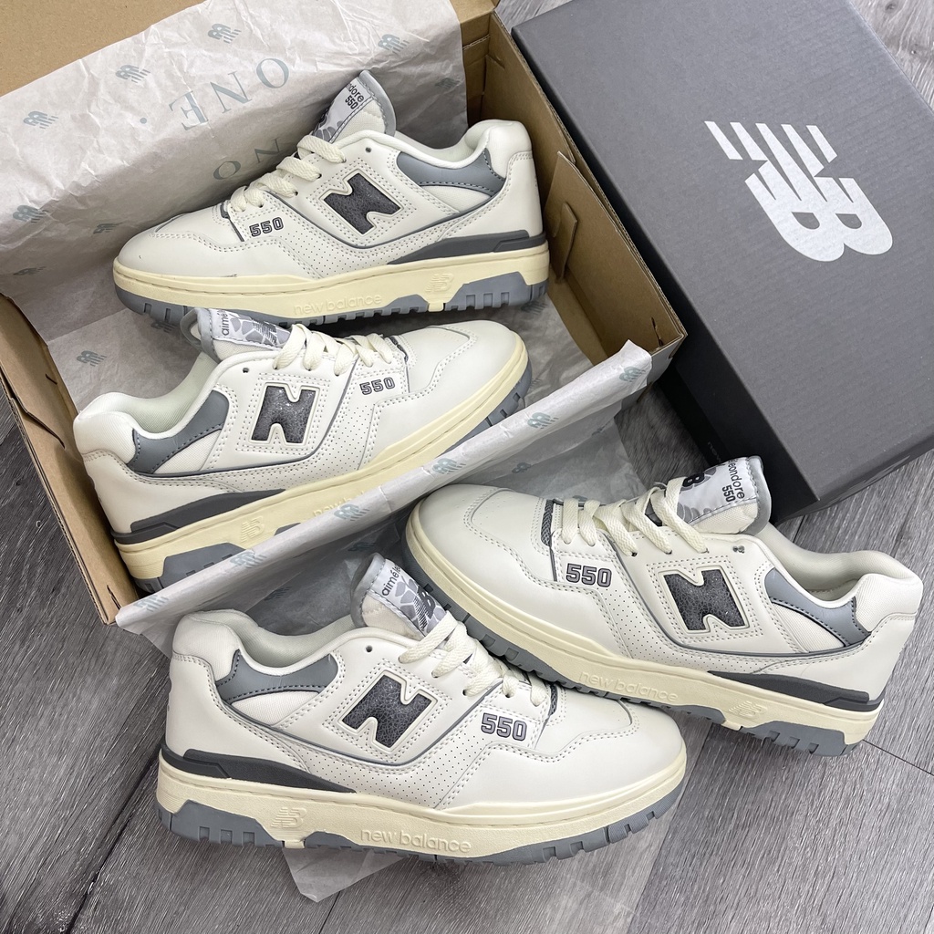 GIÀY NB550 TRẮNG XÁM DA THẬT LAI AU SC