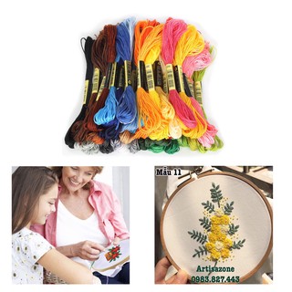 Bộ chỉ thêu tay 08 tép/ 50 tép/ 100 tép (dài 8 mét 1 màu, sợi cotton màu trơn khác nhau) - Vải thêu