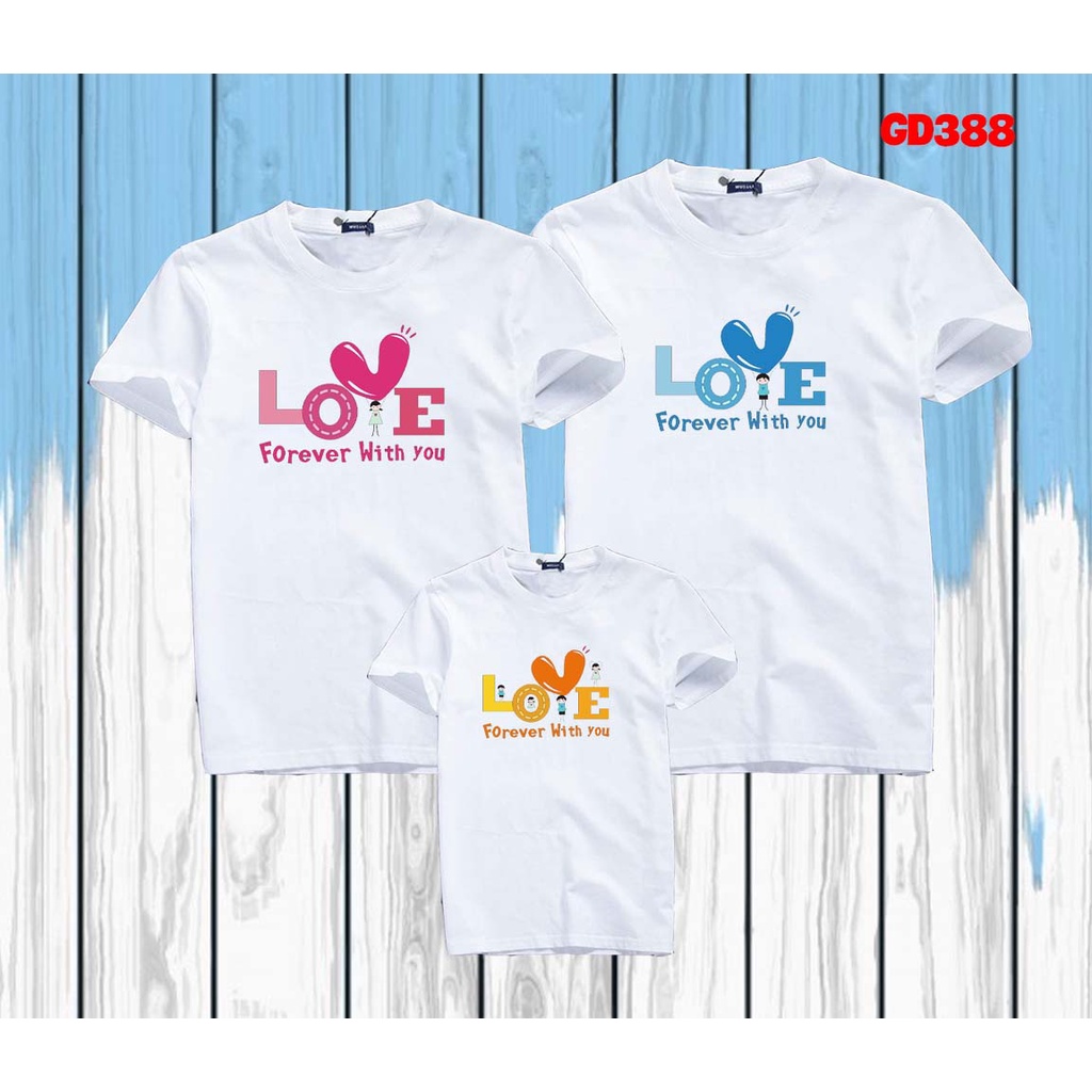Áo gia đình 3 4  người, áo thun gia đình đi biển in Love forever with you --