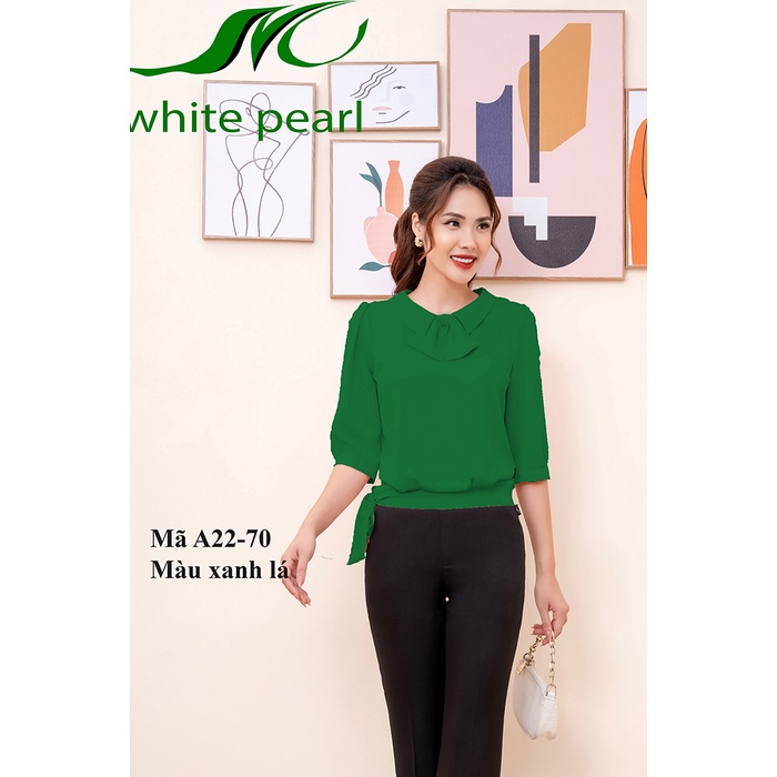 Áo sơ mi nữ công sở tay lỡ bo gấu cổ sam thời trang công sở nữ White Pearl