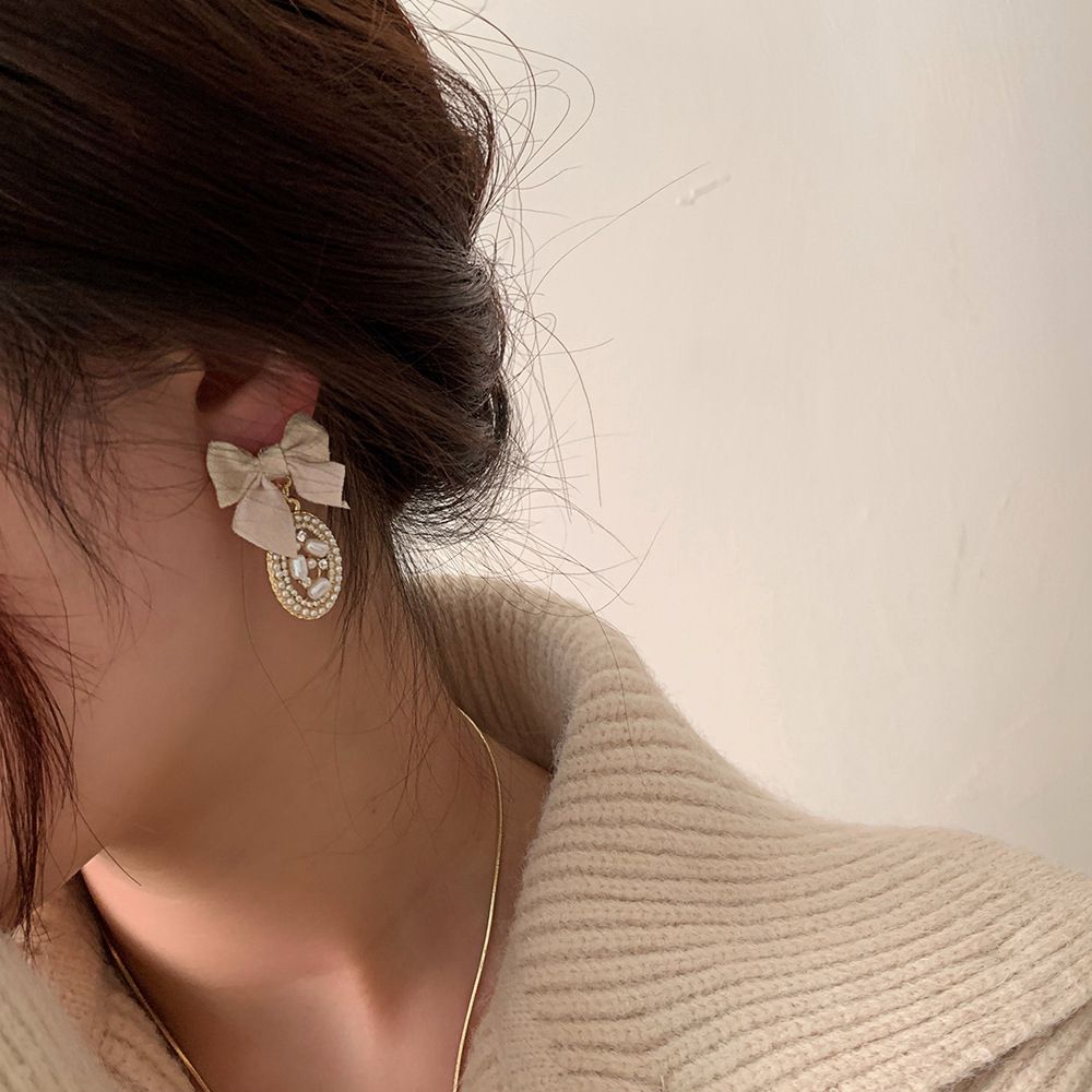 Bông tai nơ bằng hợp kim phong cách Hàn Quốc xinh xắn cho nữ