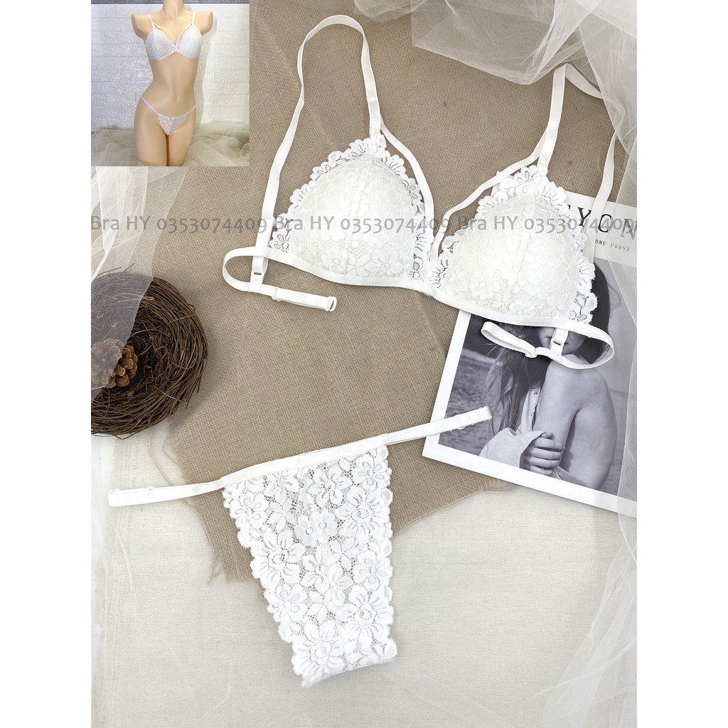 👙 Bra thiết kế sexy 👙 Bộ đồ lót bralette trắng có dây ôm ngực mút mỏng