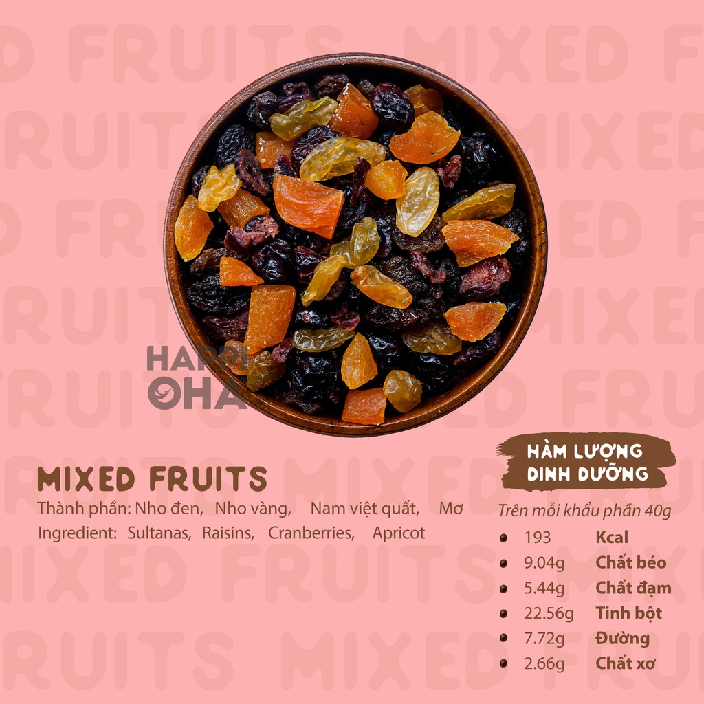 Mixed Fruits Trái Cây Sấy Không Đường Tinh Luyện HAPPI OHA Vị Ngọt Tự Nhiên 250g