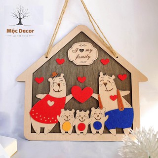 Bảng gỗ treo tường Gia Đình Gấu trang trí phòng nội thất MỘC DECOR Handmade I Love Family