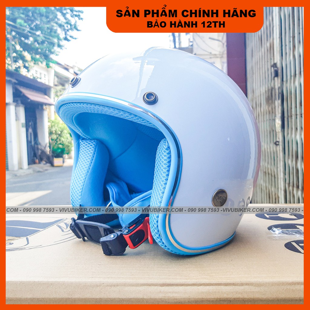 Mũ bảo hiểm 3/4 trắng lót đỏ đi phượt - Mũ 3/4 màu trắng lót đỏ siêu cá tính chính hãng Ntmax bảo hành 12 tháng