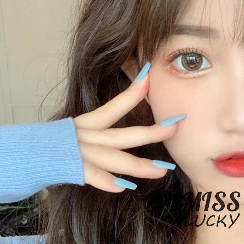 Bộ móng tay giả trang trí dài đầu vuông màu trơn thời trang