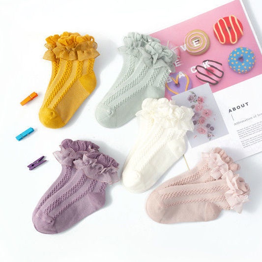 Hàng Có Sẵn Vớ cotton Ren Mỏng Công Chúa Dễ Phối Đồ Kiểu Công Chúa Màu Hồng Và Trắng 5 Màu Tùy Chọn Thoáng Khí Và Thoải Mái Cho Bé Gái 1-11 Tuổi
