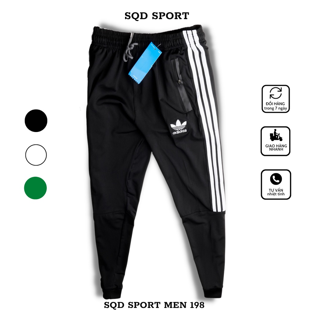 Quần dài Jogger nam 3 sọc thể thao, ống bo túi khóa ép, chất thun lạnh co giãn 4 chiều - Q163