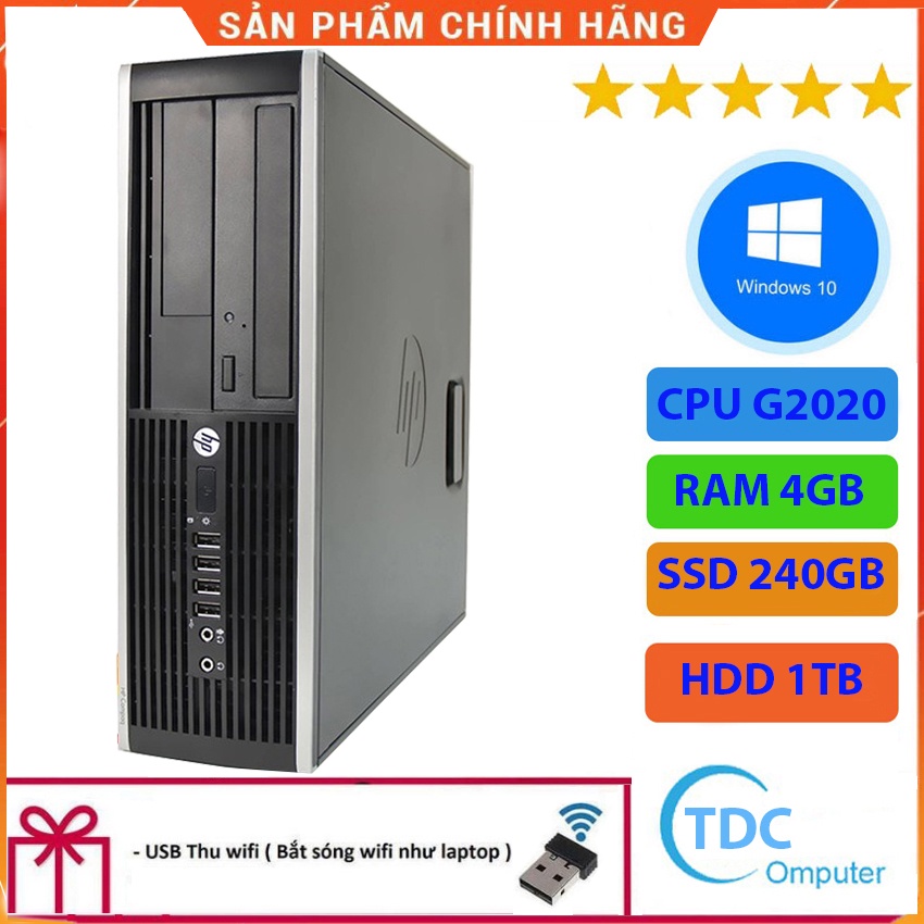 Case máy tính để bàn HP Compaq 6300 SFF CPU G2020 Ram 4GB SSD 240GB + HDD 1TB Tặng USB thu Wifi, Bảo hành 12 tháng