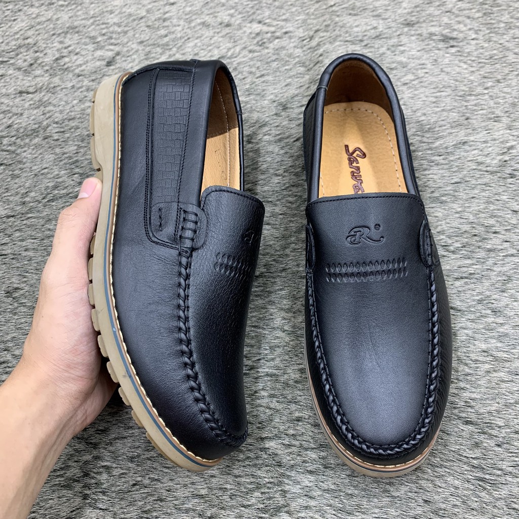 Giầy lười nam da bò mềm đế cao su siêu bền