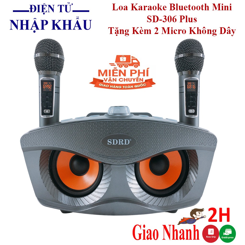 Loa karaoke bluetooth SDRD SD 306 Plus bản mới nhất, thêm nhiều tính năng- kèm 2 Micro karaoke không dây/bh 6 tháng