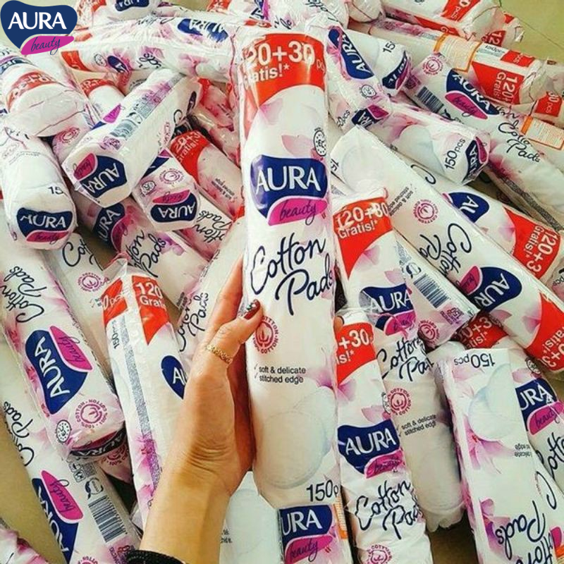 Combo 5 Bông Tẩy Trang Aura 100% Cotton Mềm Mịn 150 Miếng