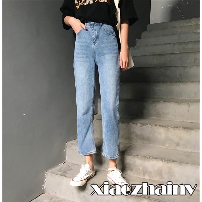 Quần Jeans Xiaozhainv Cho Nữ Lưng Cao Ống Đứng Phong Cách Hàn Quốc