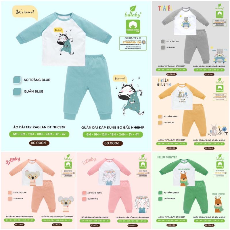 Lullaby -  (4 mẫu) Bộ dài tay, áo rời cotton mềm giữ nhiệt cho bé 5-17kg