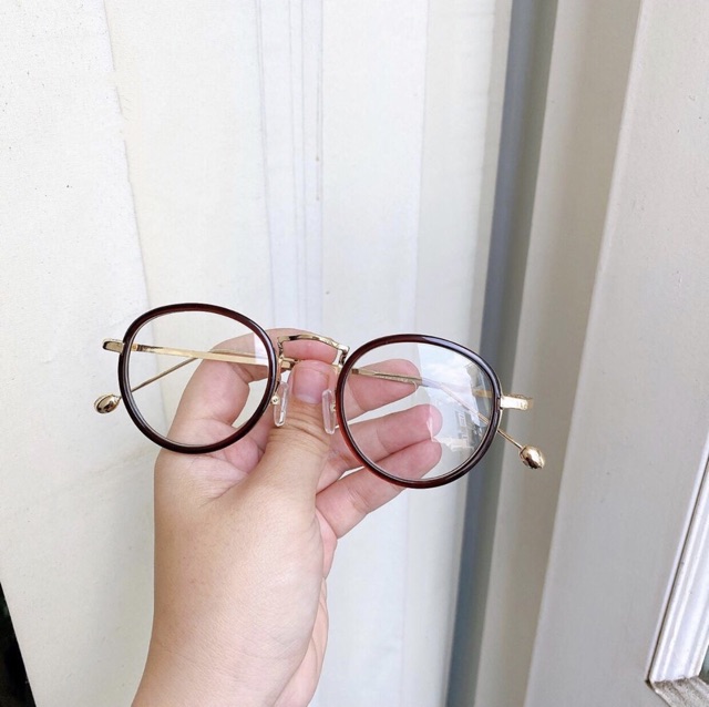 Kính giả cận, kính su cận kèm tròng không độ kim loại tròn bầu 9058 chống ánh sáng xanh, UV400