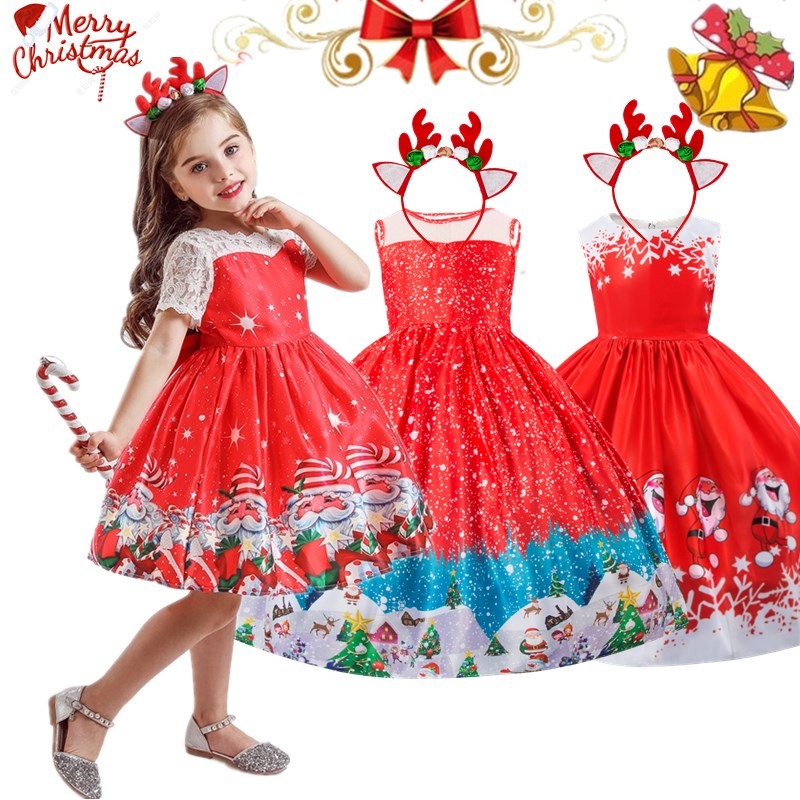 Đầm công chúa hóa trang NNJXD họa tiết ông già noel màu đỏ xinh xắn mới dành cho bé gái