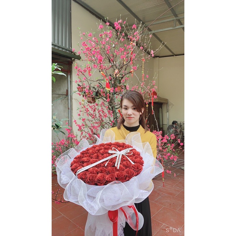 [Hoa sáp thơm_quà 14/2] Bó hoa hồng sáp nhũ 50 bông và bó hoa hồng sáp 99b  vĩnh cửu tặng kèm thiệp và đèn nháy